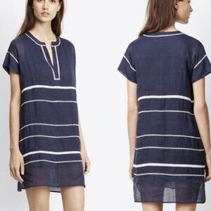 VINCE ramie short sleeves mini dress in blue and white Women's size 4